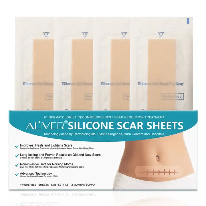 Silicone Scar Sheets, Professional UK for Scars Caused by C - Section, Surgery, Burn, Keloid, Acne, and More, Drug - Free, Soft Silicone Scar Strips, Scar Removal 5.9"×1.6", 4 Sheets (2 Month Supply) - Ammpoure Wellbeing