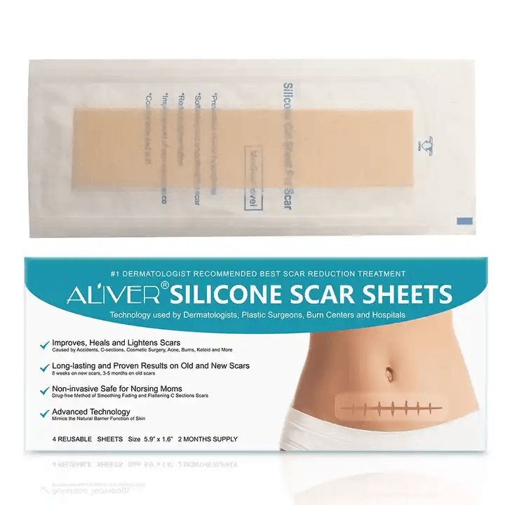 Silicone Scar Sheets, Professional UK for Scars Caused by C - Section, Surgery, Burn, Keloid, Acne, and More, Drug - Free, Soft Silicone Scar Strips, Scar Removal 5.9"×1.6", 4 Sheets (2 Month Supply) - Ammpoure Wellbeing