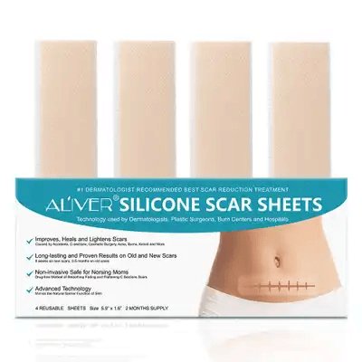 Silicone Scar Sheets, Professional UK for Scars Caused by C - Section, Surgery, Burn, Keloid, Acne, and More, Drug - Free, Soft Silicone Scar Strips, Scar Removal 5.9"×1.6", 4 Sheets (2 Month Supply) - Ammpoure Wellbeing