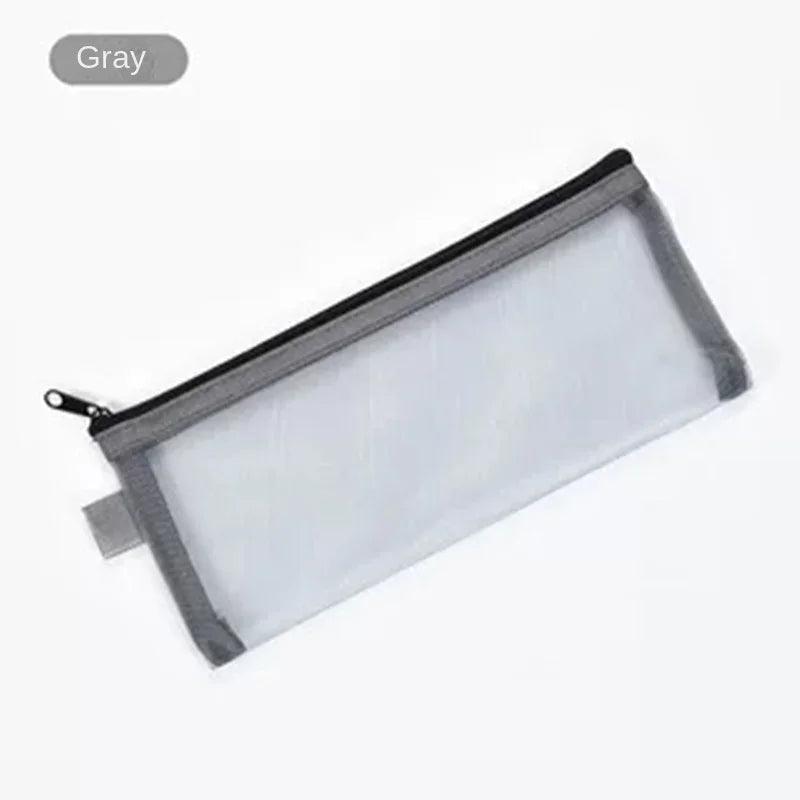 Simple Transparent Zipper Pencil Case Mesh Cosmetic Storage Bag Clear Stationery Bag Nylon Makeup Pouch Portable Travel Handbag - Ammpoure Wellbeing