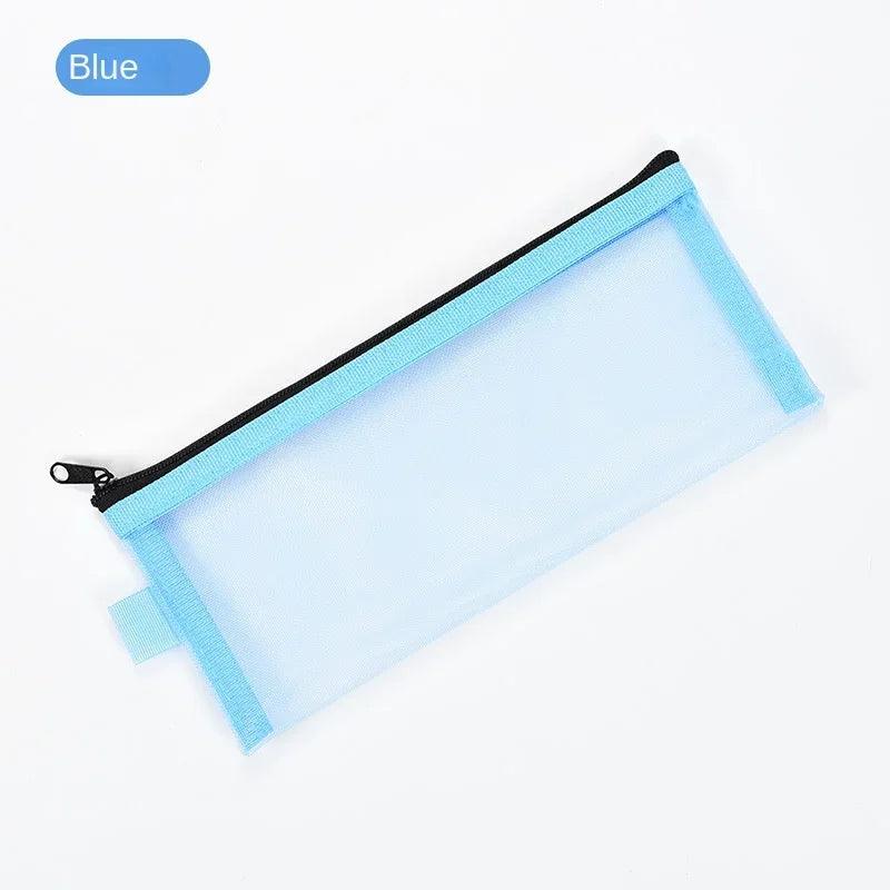 Simple Transparent Zipper Pencil Case Mesh Cosmetic Storage Bag Clear Stationery Bag Nylon Makeup Pouch Portable Travel Handbag - Ammpoure Wellbeing