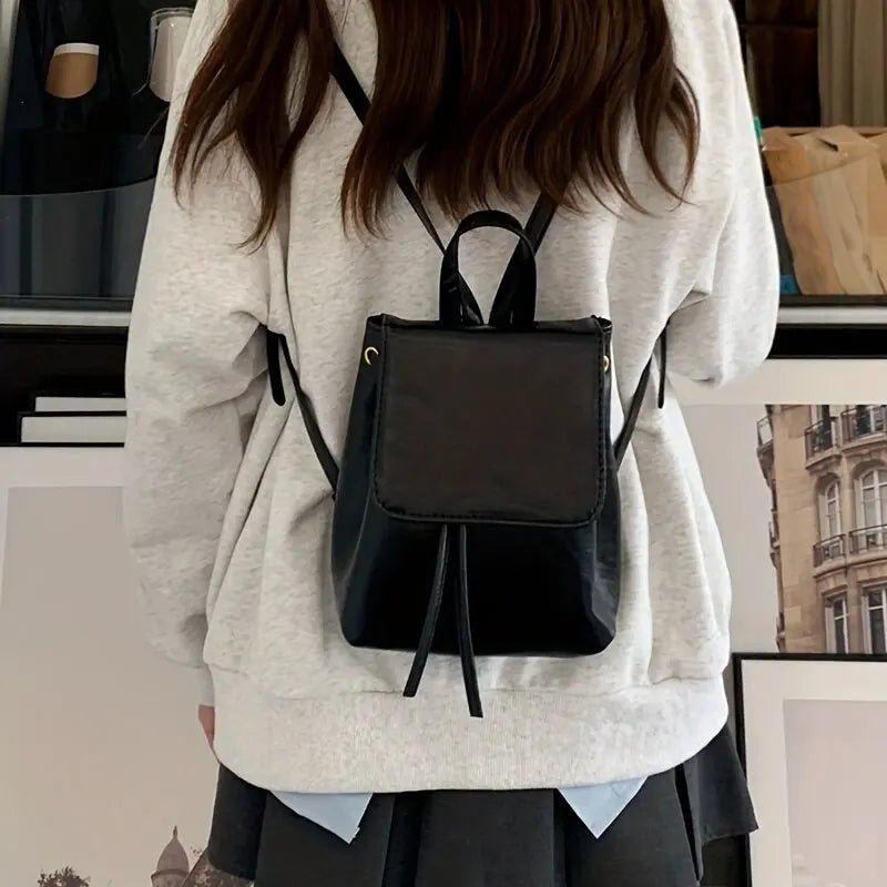 Small Drawstring Flap Backpack Women Mini PU Leather Textured School Backpack Fashion Travel Commuter Bag Girl Bakpacks - Ammpoure Wellbeing