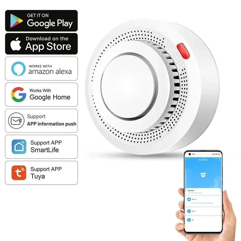 Smart Smoke Detector Security Protection Smoke Alarm Fire Protection For Home Security System Via Smart Life App - Ammpoure Wellbeing