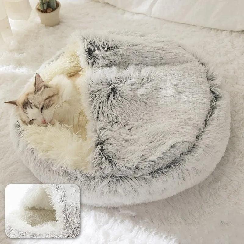 Soft Plush Pet Bed with Cover Round Cat Bed Pet Mattress Warm Cat Dog 2 in 1 Sleeping Nest Cave for Small Dogs - Ammpoure Wellbeing