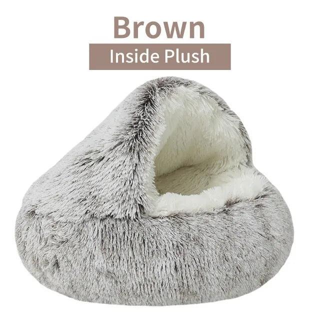 Soft Plush Pet Bed with Cover Round Cat Bed Pet Mattress Warm Cat Dog 2 in 1 Sleeping Nest Cave for Small Dogs - Ammpoure Wellbeing