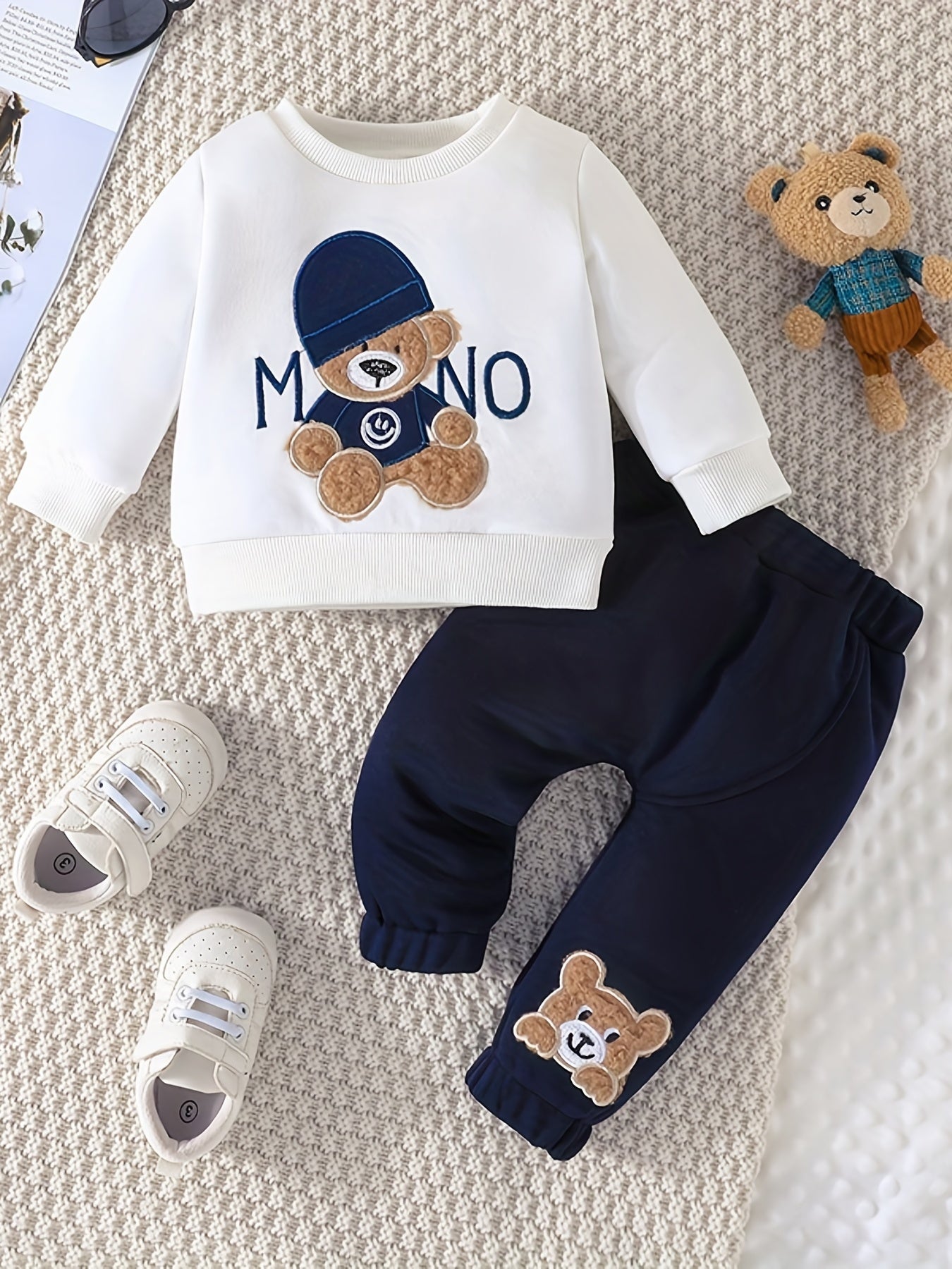 Spring/Fall Bear - Themed Cozy Outfit for Babies - Adorable Long Sleeve & Trousers Set with Stretch - Ammpoure Wellbeing