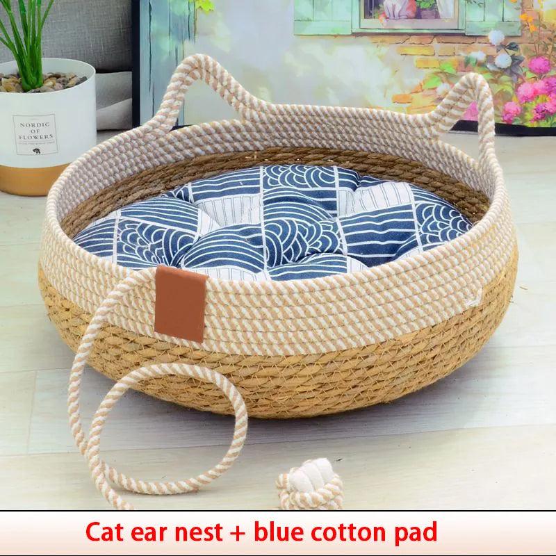 Summer Cat Bed Woven Removable Upholstery Sleeping House Cat Scratch Floor Rattan Wear - resistant Washable Cat Pet Supplies - Ammpoure Wellbeing