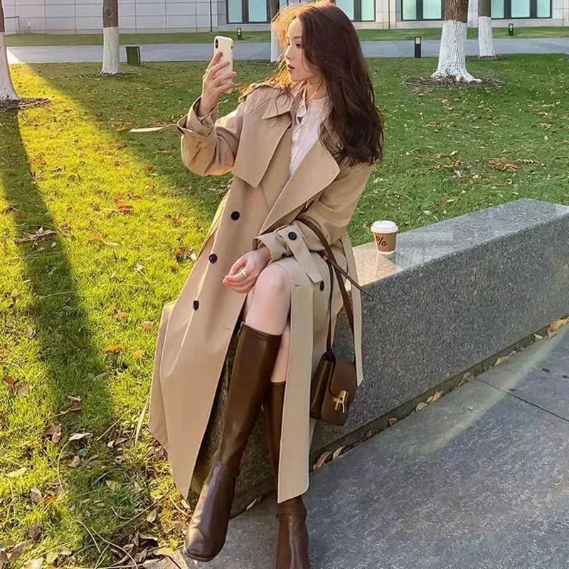 Trench Coat Women Double - Breasted Trenchcoat Lace Female Autumn Casual Coats Windbreaker Outwear Raincoat Streetwear - Ammpoure Wellbeing