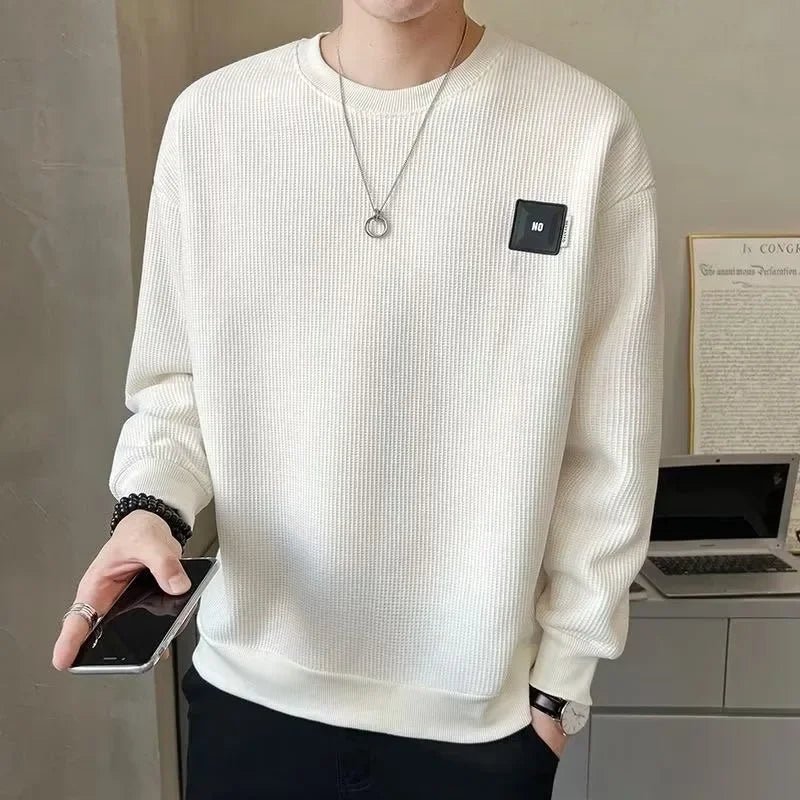 Trendy Solid Color Sweatshirt Men's Loose Fit Casual Autumn Collection Round Neck Sweatshirt For Men Spring Autumn - Ammpoure Wellbeing