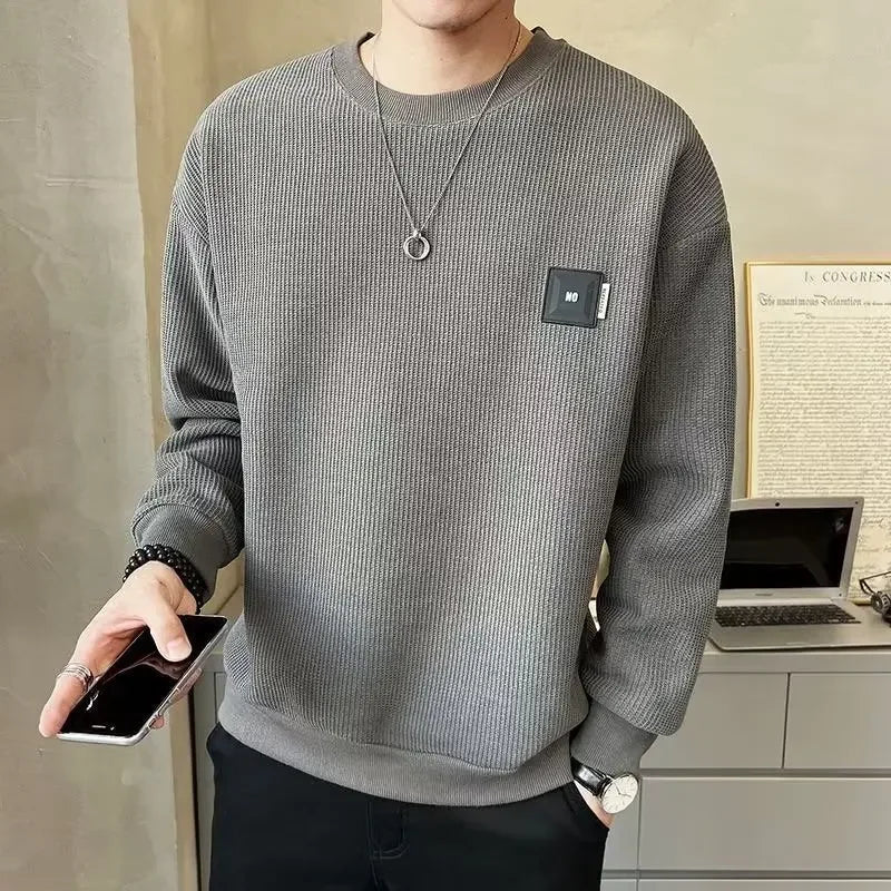 Trendy Solid Color Sweatshirt Men's Loose Fit Casual Autumn Collection Round Neck Sweatshirt For Men Spring Autumn - Ammpoure Wellbeing