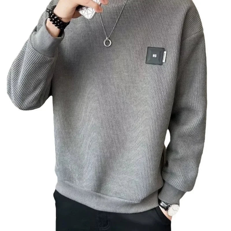 Trendy Solid Color Sweatshirt Men's Loose Fit Casual Autumn Collection Round Neck Sweatshirt For Men Spring Autumn - Ammpoure Wellbeing