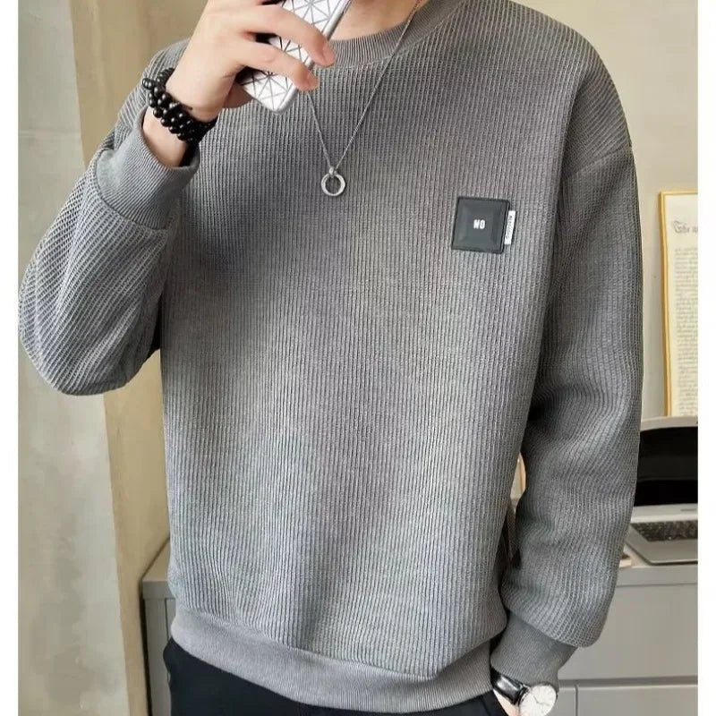 Trendy Solid Color Sweatshirt Men's Loose Fit Casual Autumn Collection Round Neck Sweatshirt For Men Spring Autumn - Ammpoure Wellbeing