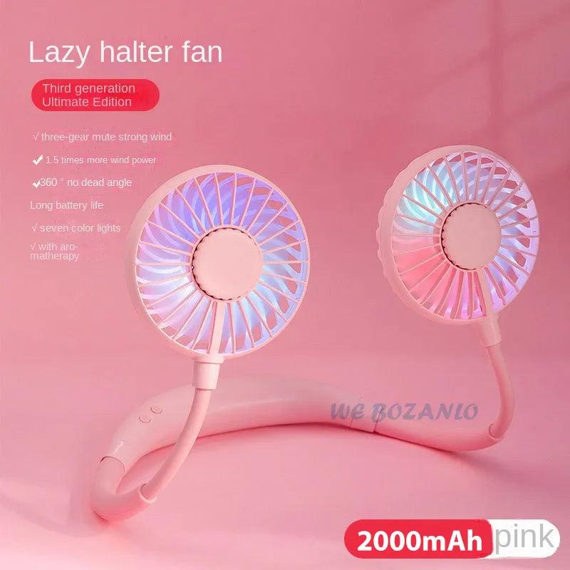 USB Portable Fan Cold Fan Hands Free Neck Fan Hanging Rechargeable Mini Sports Fan 3 - Speed Adjustable Neck Dual Fan Home Office - Ammpoure Wellbeing