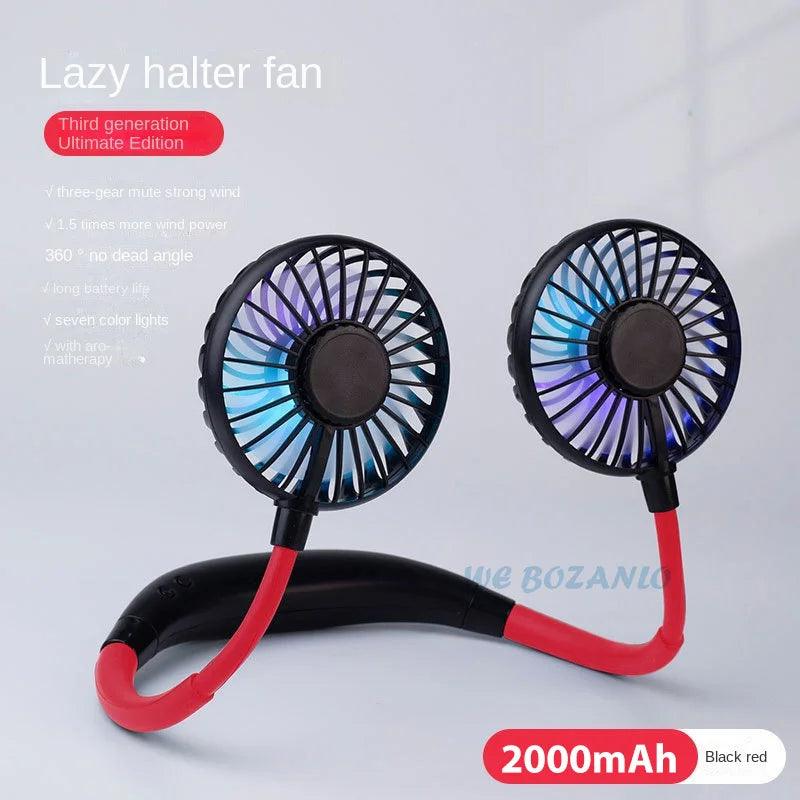 USB Portable Fan Cold Fan Hands Free Neck Fan Hanging Rechargeable Mini Sports Fan 3 - Speed Adjustable Neck Dual Fan Home Office - Ammpoure Wellbeing