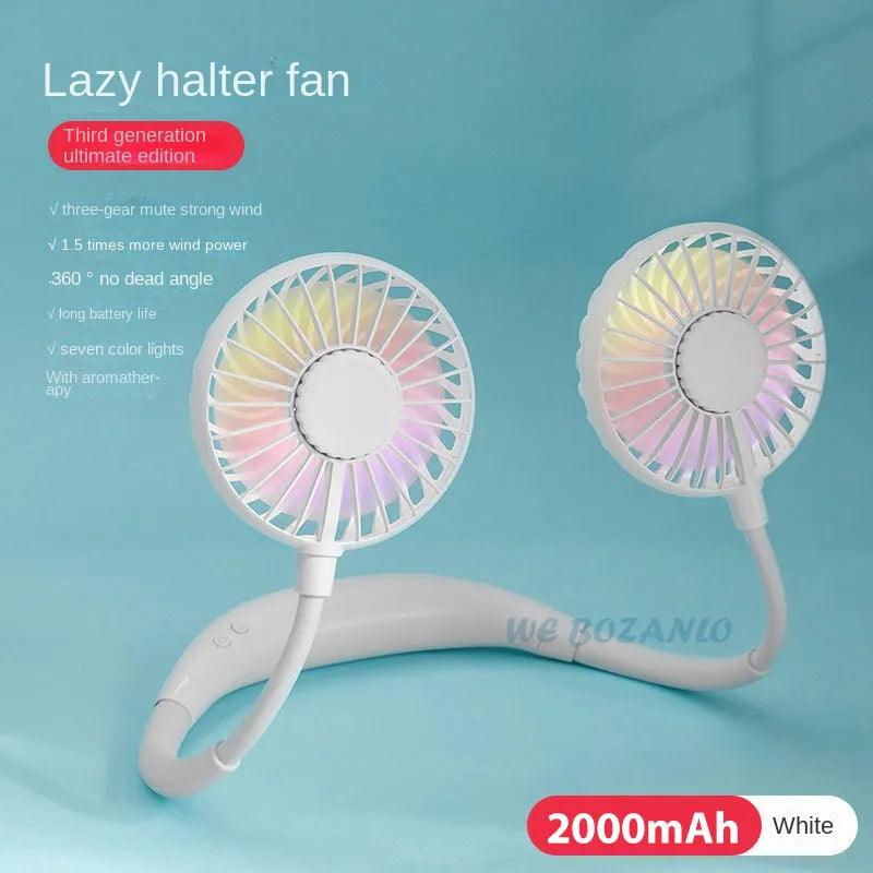 USB Portable Fan Cold Fan Hands Free Neck Fan Hanging Rechargeable Mini Sports Fan 3 - Speed Adjustable Neck Dual Fan Home Office - Ammpoure Wellbeing