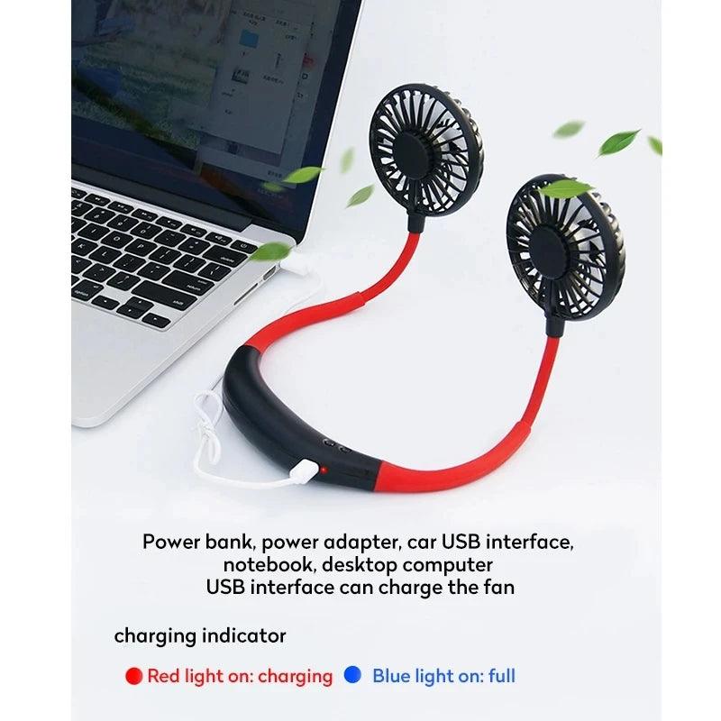 USB Portable Fan Cold Fan Hands Free Neck Fan Hanging Rechargeable Mini Sports Fan 3 - Speed Adjustable Neck Dual Fan Home Office - Ammpoure Wellbeing