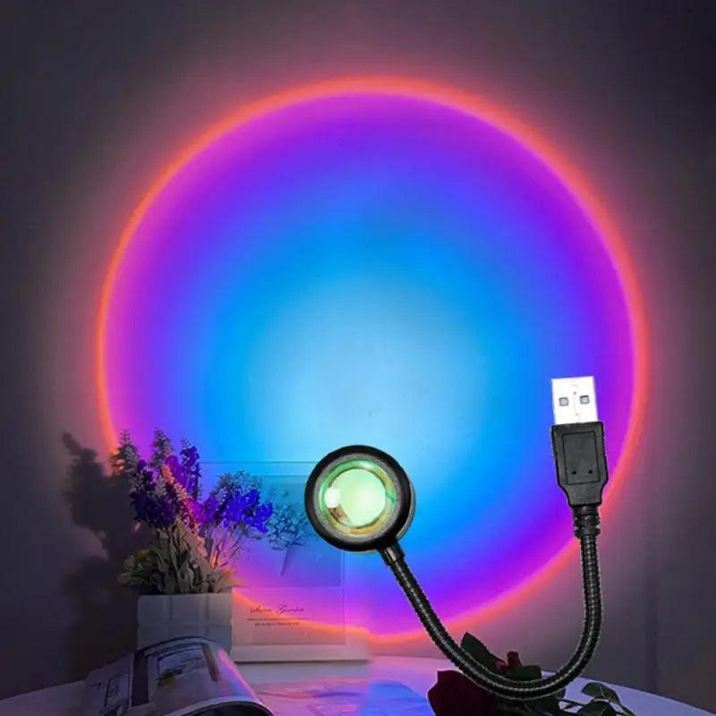 USB Sunset Lamp LED Rainbow Neon Night Light Projector Photography Wall Atmosphere Light For Bedroom Home Room Decor Gift - Ammpoure Wellbeing