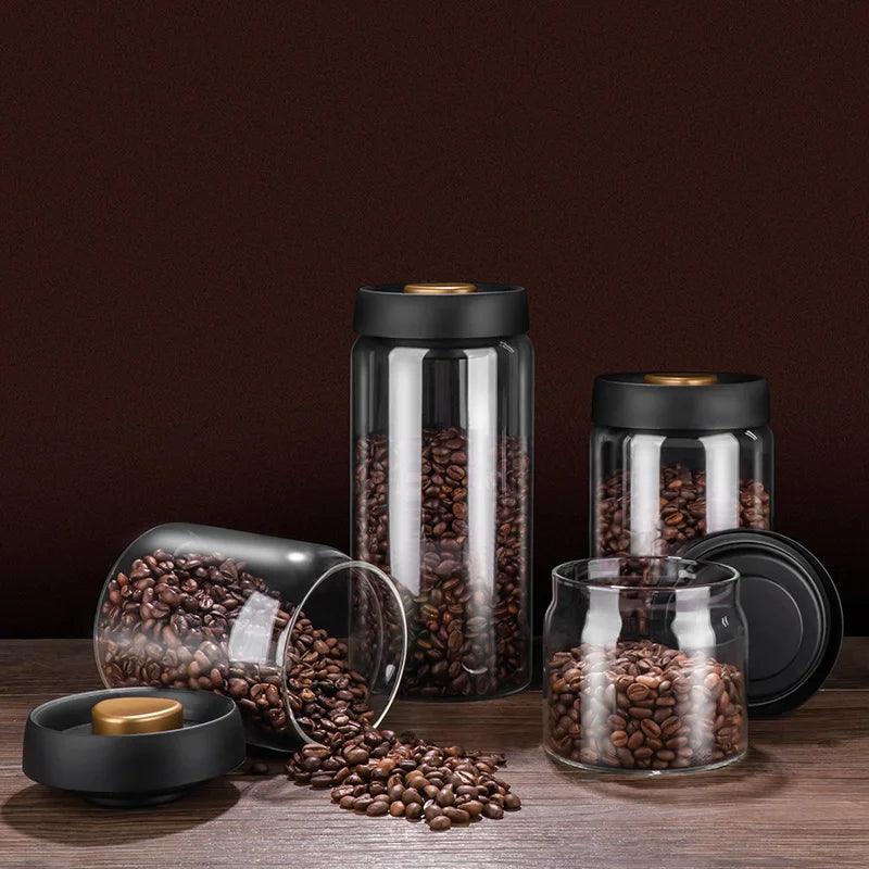 Vacuum Sealed Jug Coffee Beans Glass Airtight Canister Food Grains Candy Keep Fresh Storage Jar Kitchen Accessories - Ammpoure Wellbeing