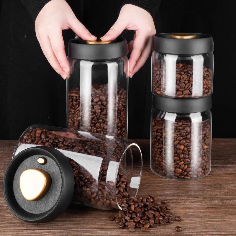 Vacuum Sealed Jug Coffee Beans Glass Airtight Canister Food Grains Candy Keep Fresh Storage Jar Kitchen Accessories - Ammpoure Wellbeing