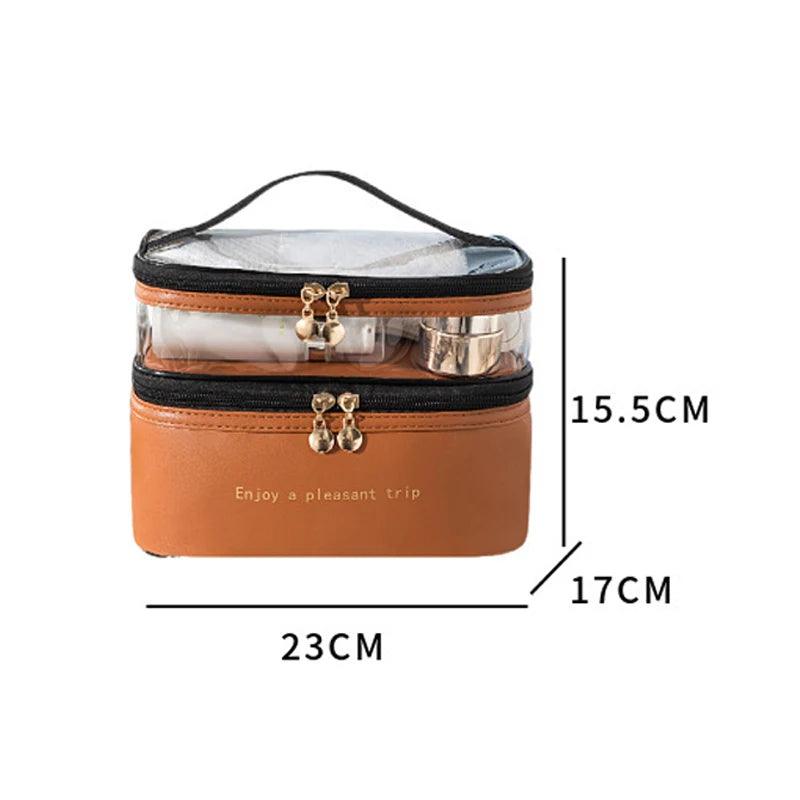 Waterproof PVC Women Cosmetic Bag Portable Traveling Leather Toiletries Organize Storage Make Up Case Transparent Handbag - Ammpoure Wellbeing