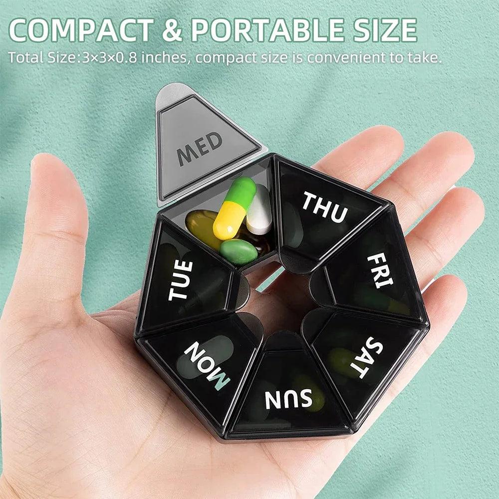 Weekly Pill Organizer, Portable 7 - Sided Travel Pill Box Containers, New Edition Holder for Vitamin/ Fish Oil/ Pills/ Supplements - Ammpoure Wellbeing