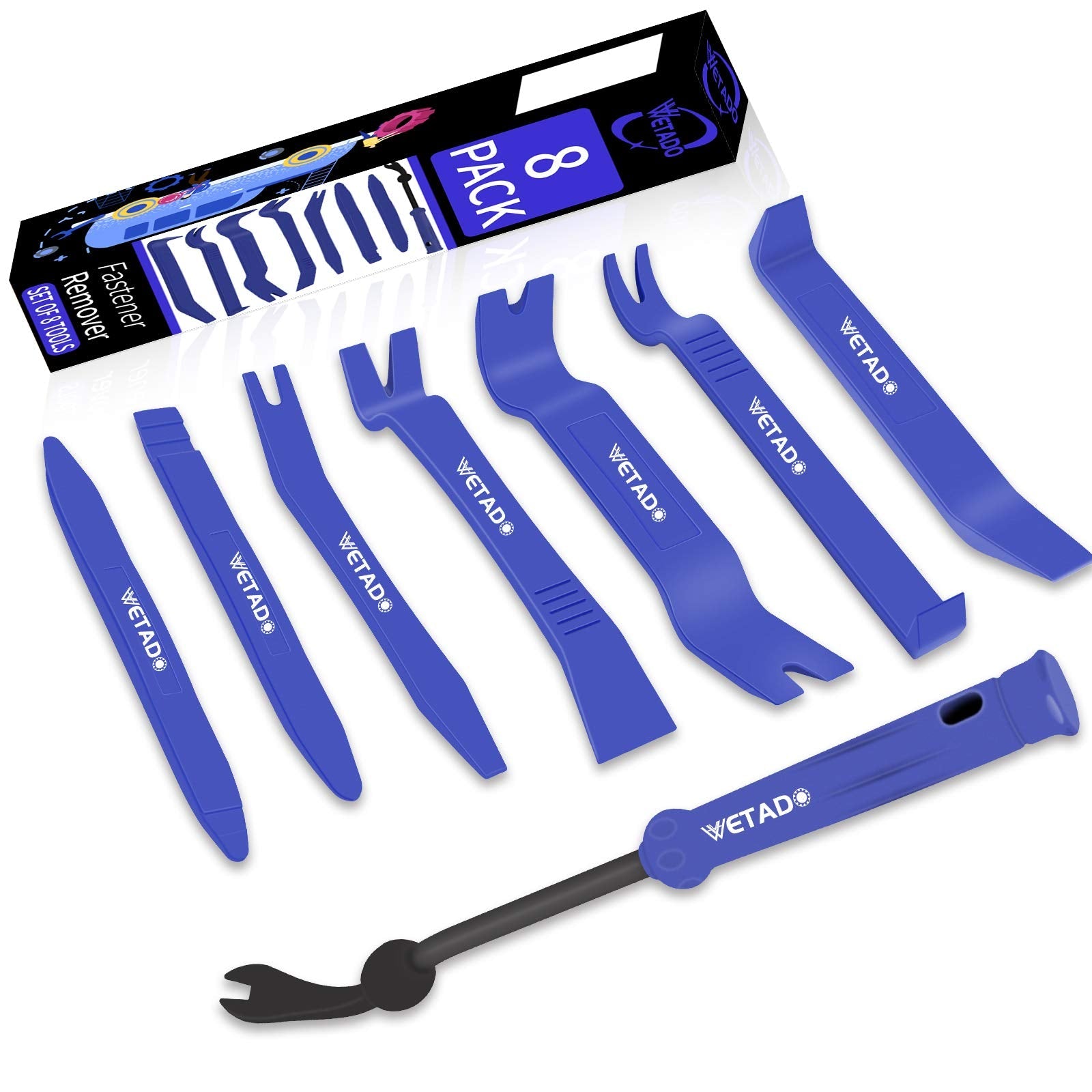 Wetado Trim Removal Tool, Car Upholstery Repair Kit, Car Door Audio Panel Trim Removal Set, Fastener Terminal Remover Tool Set Clips Pry Kit Auto Clip Pliers (8PCS Blue) - Ammpoure Wellbeing