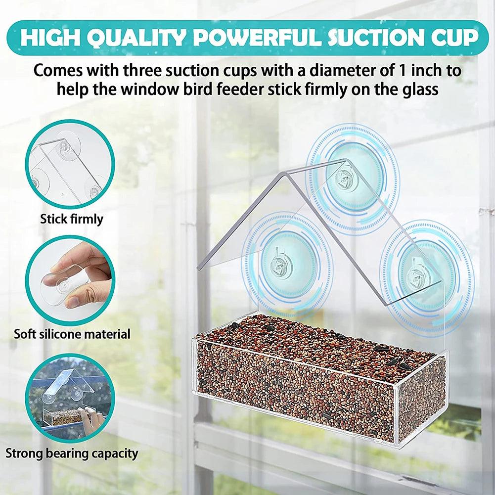 Window Bird Feeder with Strong Suction Cup Clear Acrylic Wild Bird Feeders House Hummingbird Feeders Outdoor Hanging Birdfeeders - Ammpoure Wellbeing