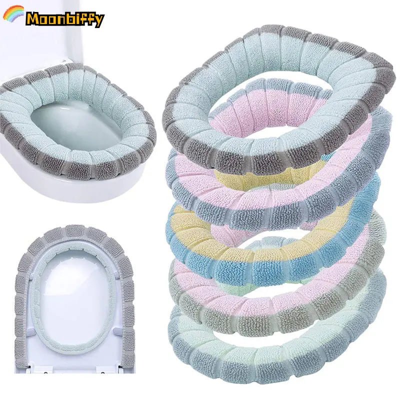 Winter Warm Toilet Seat Cover Washable Bathroom Toilet Pad Cushion With Handle Thicker Soft Mat Knitting Warmer Closestool Mat - Ammpoure Wellbeing