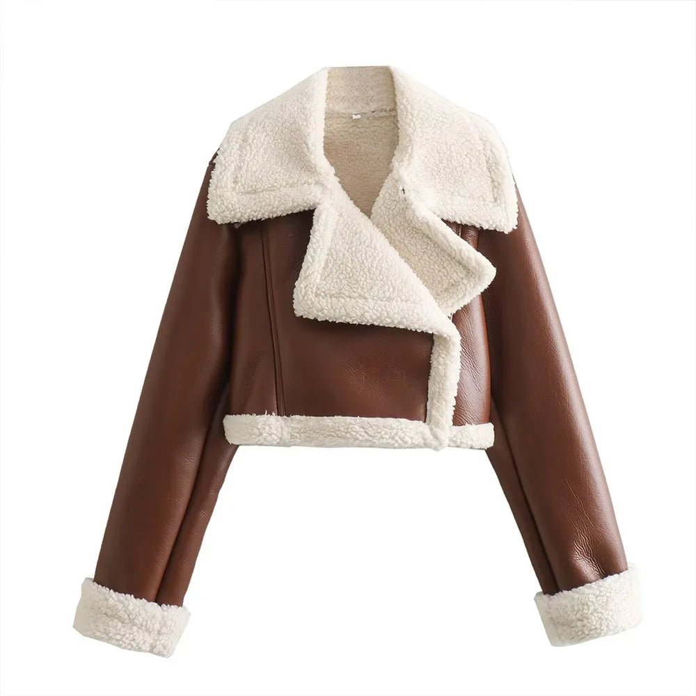 Winter Women Jacket Coats Faux Shearling Sheepskin Coat Retro Motorcycle Jacket Woman Jackets Outerwear Tops - Ammpoure Wellbeing