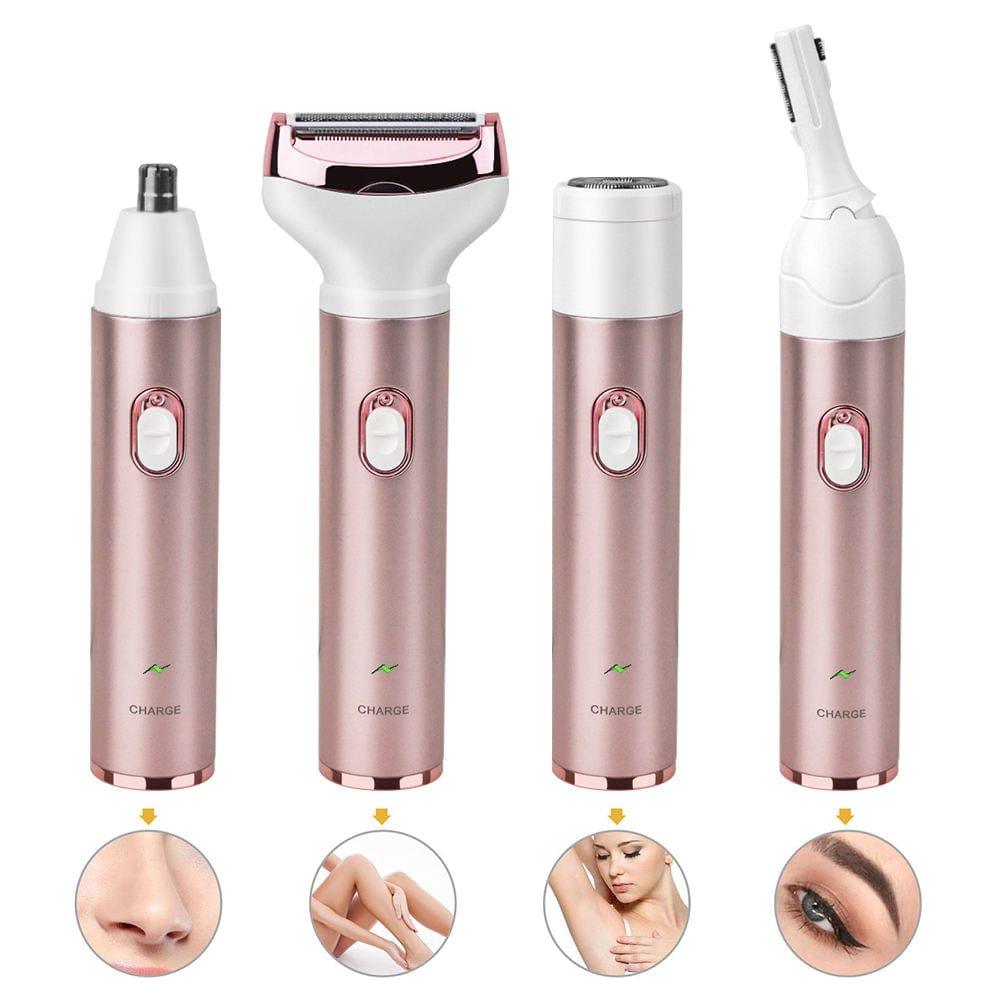 Women Electric Shaver Cordless Portable 4 in 1 Lady Painless Nose Eyebrow Facial Hair Remover Grooming Kit - Ammpoure Wellbeing