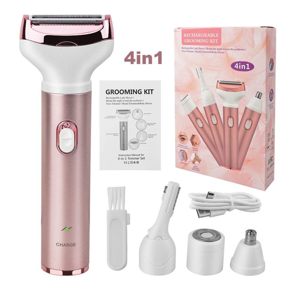 Women Electric Shaver Cordless Portable 4 in 1 Lady Painless Nose Eyebrow Facial Hair Remover Grooming Kit - Ammpoure Wellbeing