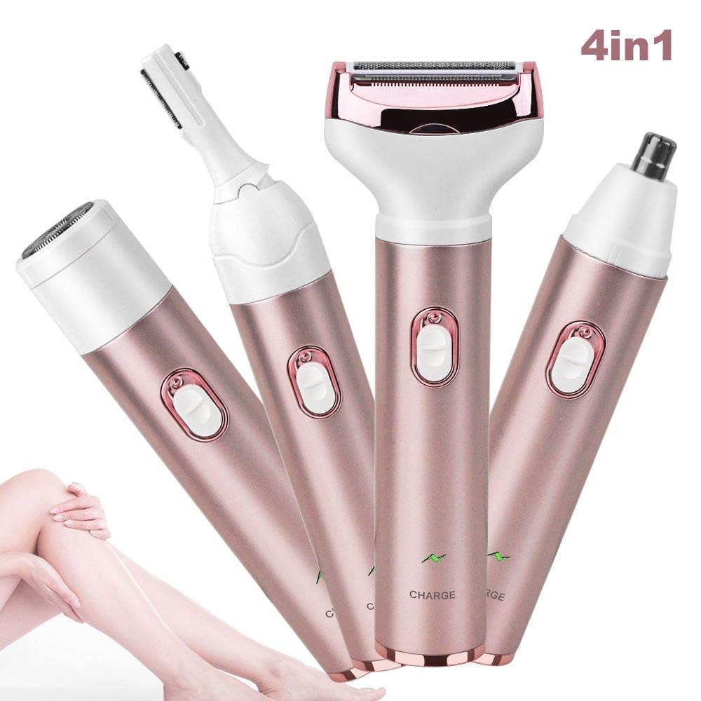 Women Electric Shaver Cordless Portable 4 in 1 Lady Painless Nose Eyebrow Facial Hair Remover Grooming Kit - Ammpoure Wellbeing