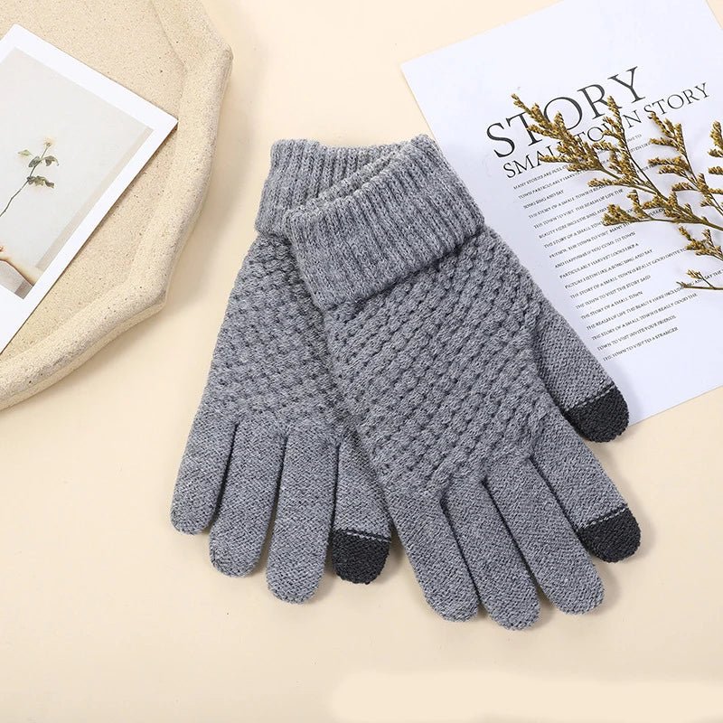 Women Men Warm Winter Touch Screen Gloves Stretch Classical Knit Mittens Wool Full Finger Outdoor Cycling Driving Glove - Ammpoure Wellbeing