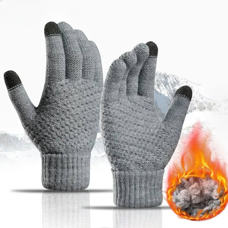 Women Men Warm Winter Touch Screen Gloves Stretch Classical Knit Mittens Wool Full Finger Outdoor Cycling Driving Glove - Ammpoure Wellbeing