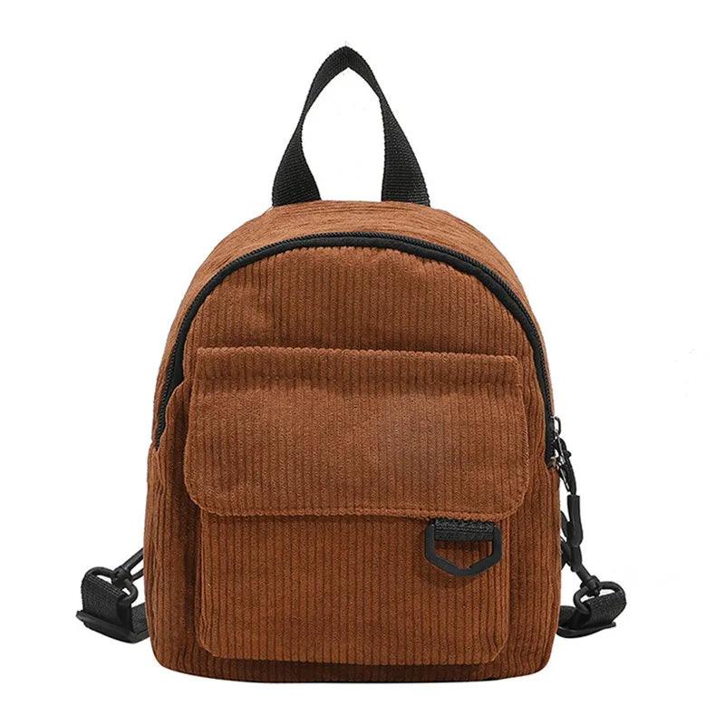 Women's Mini Backpack Fashion Solid Color Corduroy Small Simple Casual Traveling Large Capacity Durable Female's Schoolbag - Ammpoure Wellbeing