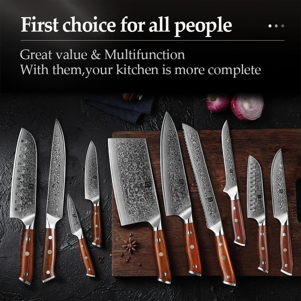 XINZUO 1 - 10 PCS Kitchen Knife 67 Layers Damascus Steel Chef Slicing Utility Paring Knife Steel Rosewood Handle Razor Sharp - Ammpoure Wellbeing