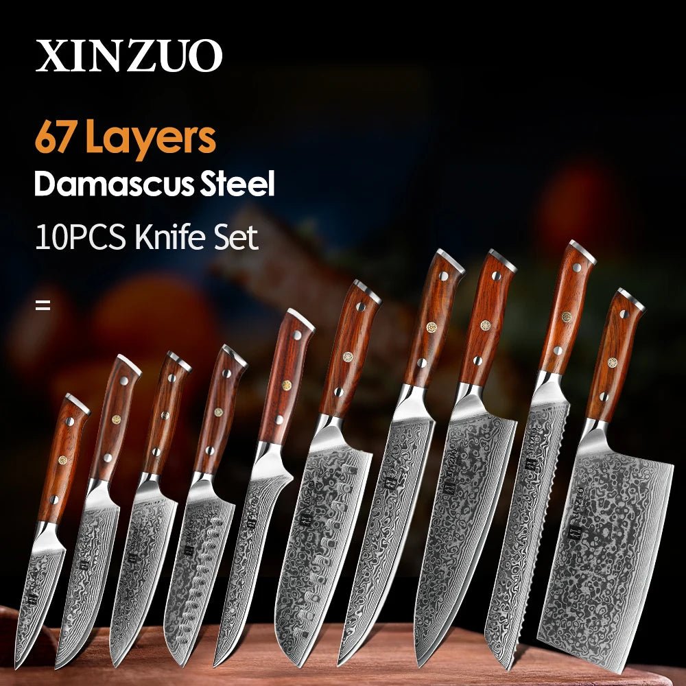 XINZUO 1 - 10 PCS Kitchen Knife 67 Layers Damascus Steel Chef Slicing Utility Paring Knife Steel Rosewood Handle Razor Sharp - Ammpoure Wellbeing